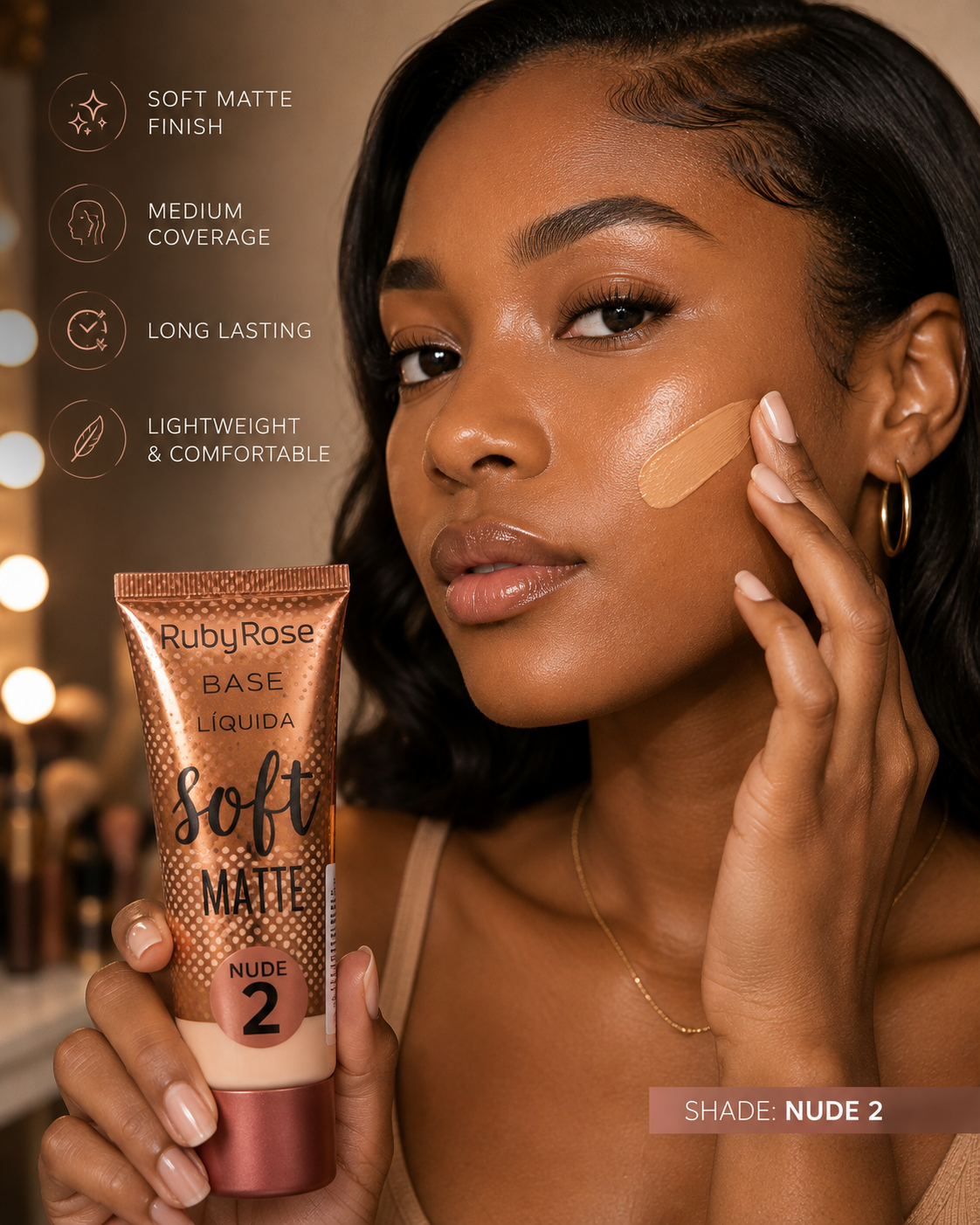 Ruby Rose Soft Matte Liquid Foundation Nude 2 29ml Medium Coverage Long Lasting