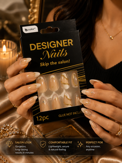 b.color Designer Nails Nude & Gold Press-On Nails – 12pc