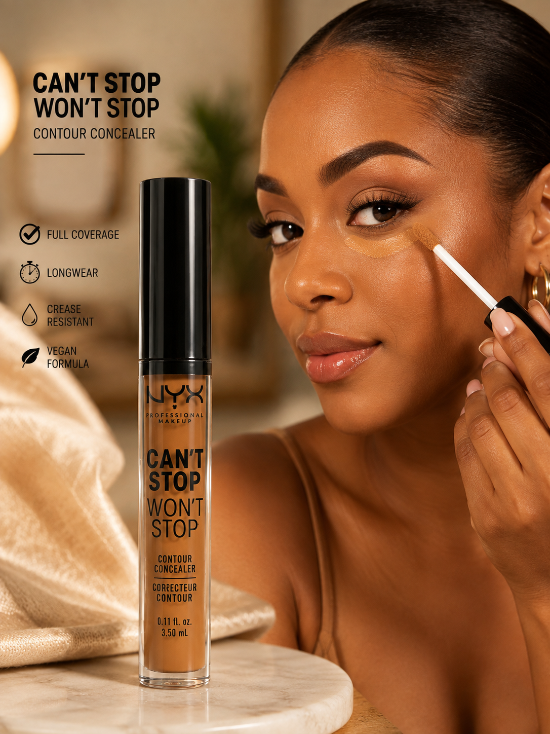 NYX Can’t Stop Won’t Stop Contour Concealer Warm Honey 24HR Matte 0.11 fl oz
