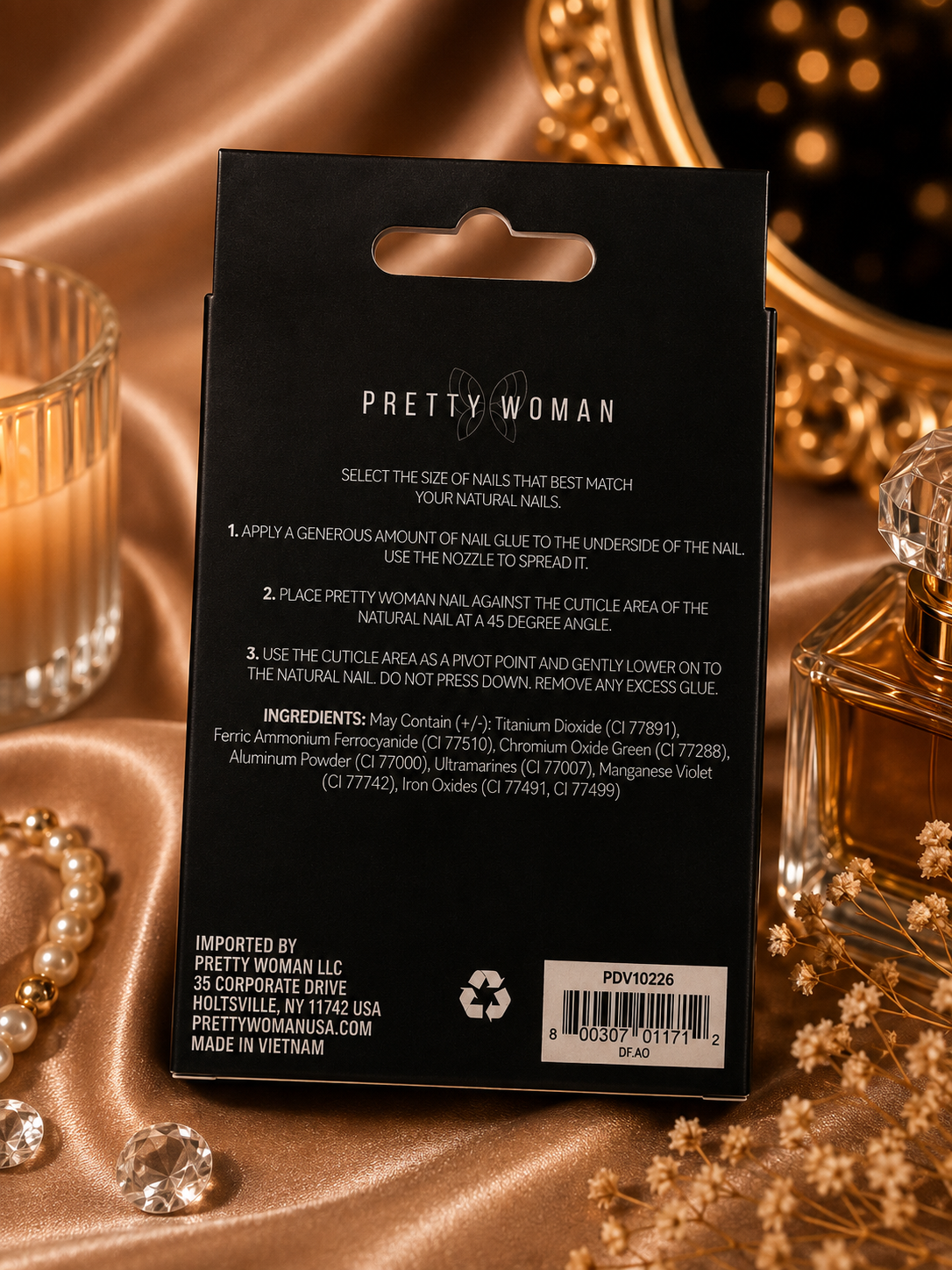 Pretty Woman 12 Faux Nails – Pink & White Gold Star Design – Vegan Press-On Manicure