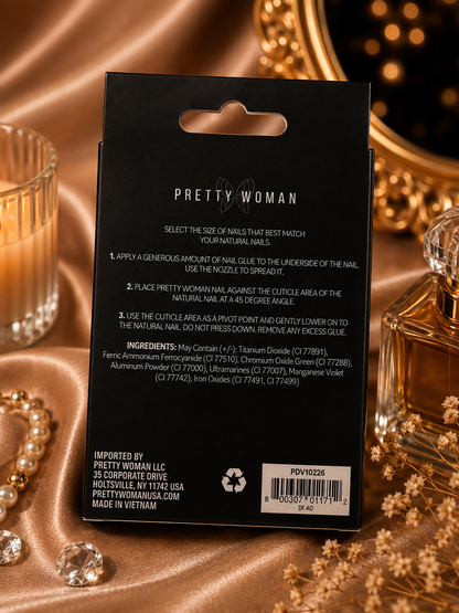 Pretty Woman 12 Faux Nails – Pink & White Gold Star Design – Vegan Press-On Manicure