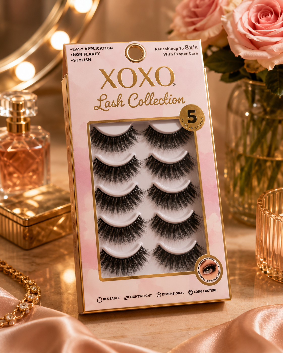XOXO Lash Collection 5 Pairs False Eyelashes Reusable Lightweight Natural Style