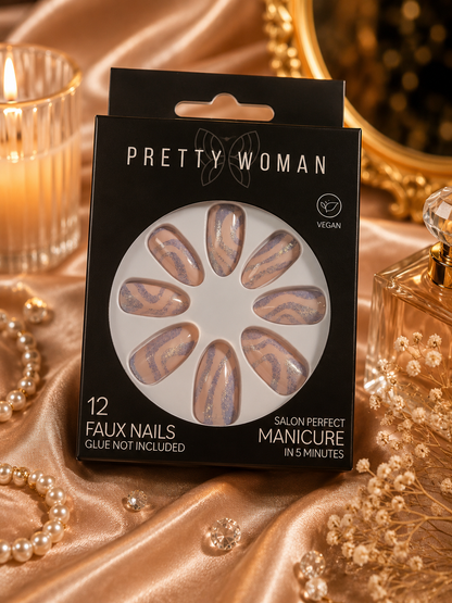 Pretty Woman 12 Faux Nails – Nude & Lavender Glitter Swirl