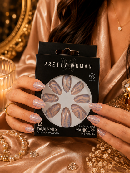 Pretty Woman 12 Faux Nails – Nude & Lavender Glitter Swirl