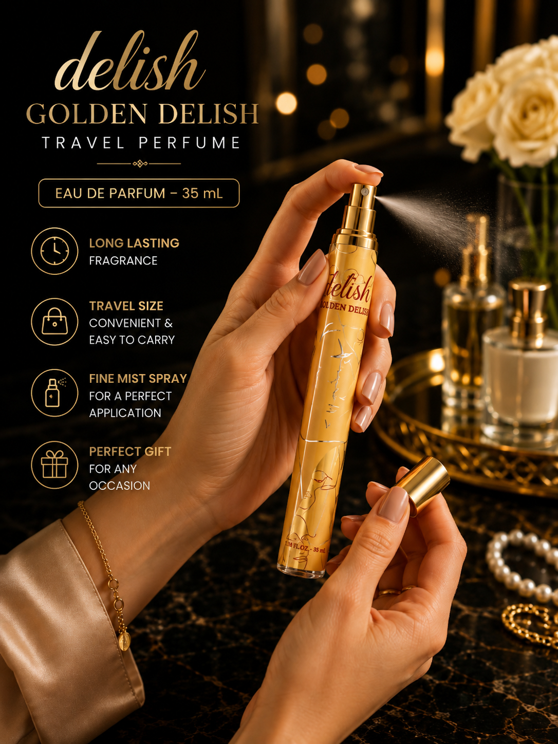 Delish Golden Delish 35ml Eau de Parfum Women’s Perfume Long Lasting Spray
