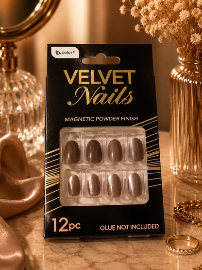 b.color Velvet Nails Magnetic Powder Finish Press-On Nails 12 Pc