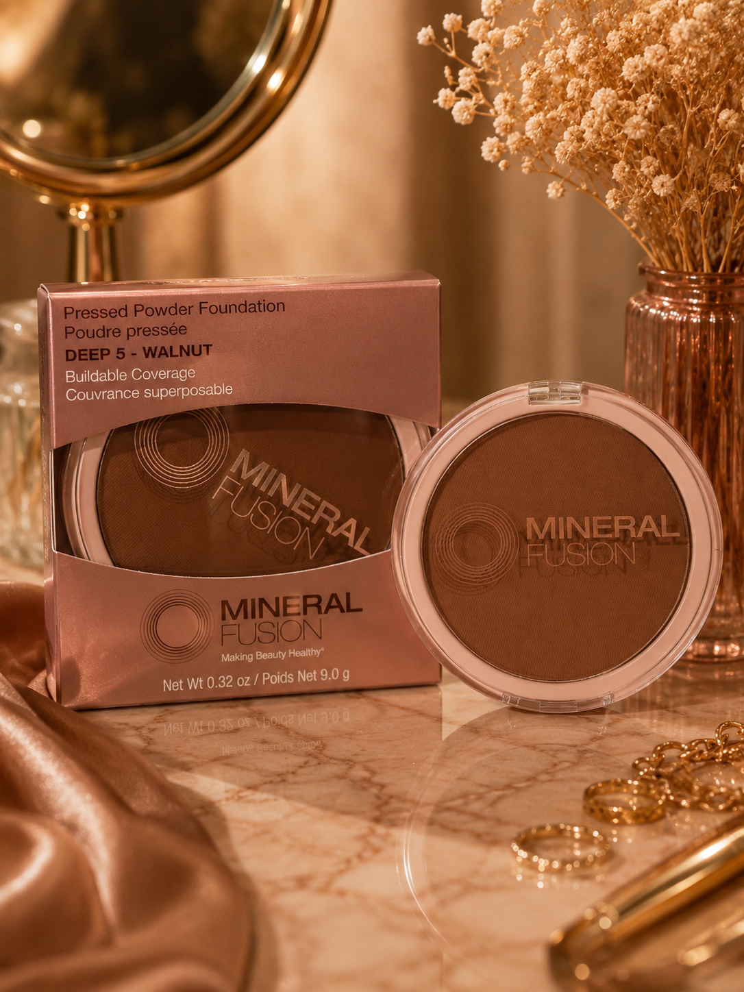 Mineral Fusion Pressed Powder Foundation Deep 5 Walnut Buildable Coverage 0.32 oz
