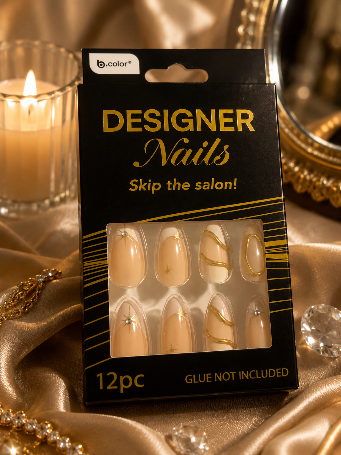 b.color Designer Nails Nude & Gold Press-On Nails – 12pc